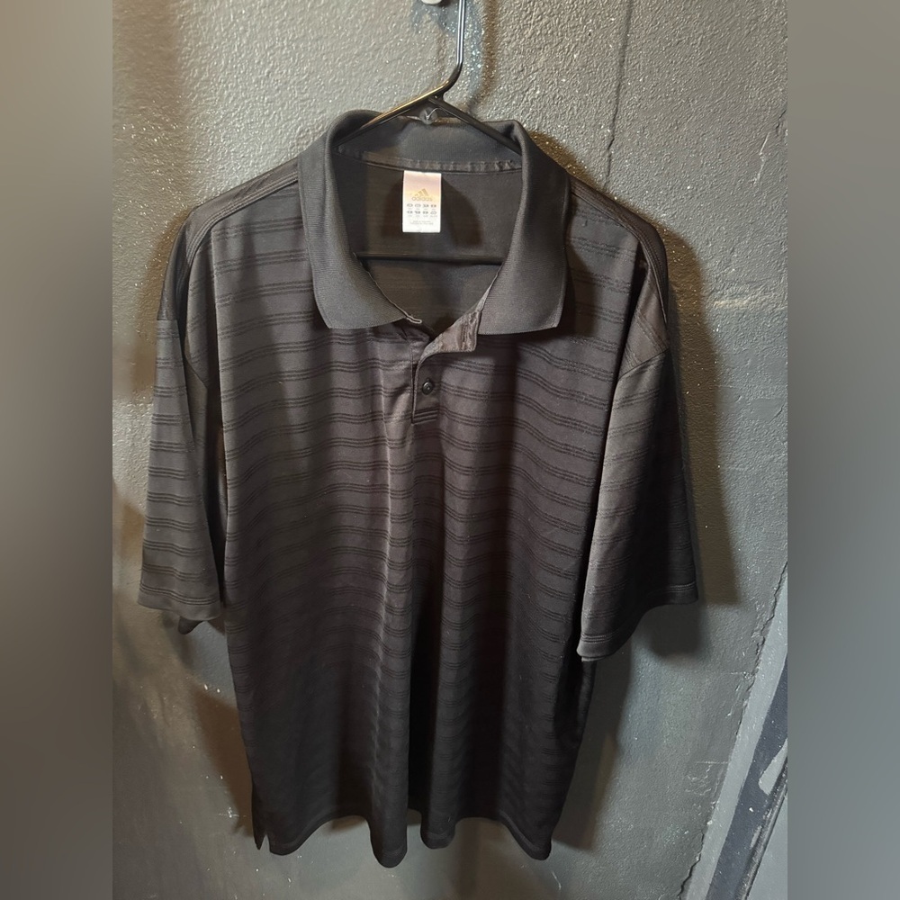 Adidas Black Climalite Polo Shirt Classic Style Striped